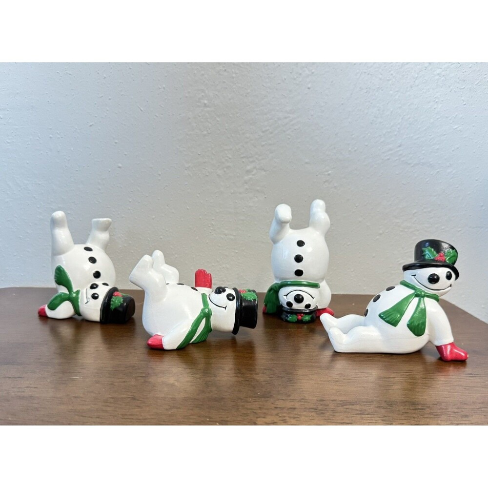 Vintage Arnels Ceramic Tumbling Snowmen Set Of 4 - 1987 Mold